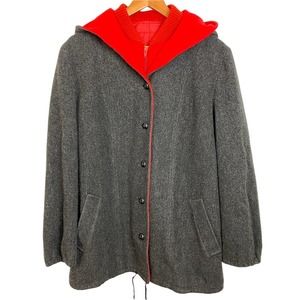 Mackintosh Hooded Wool Vest Coat/Gray & Red/size 16.
